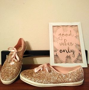 Kate Spade Rose Gold Glitter Keds Shoes Size 11